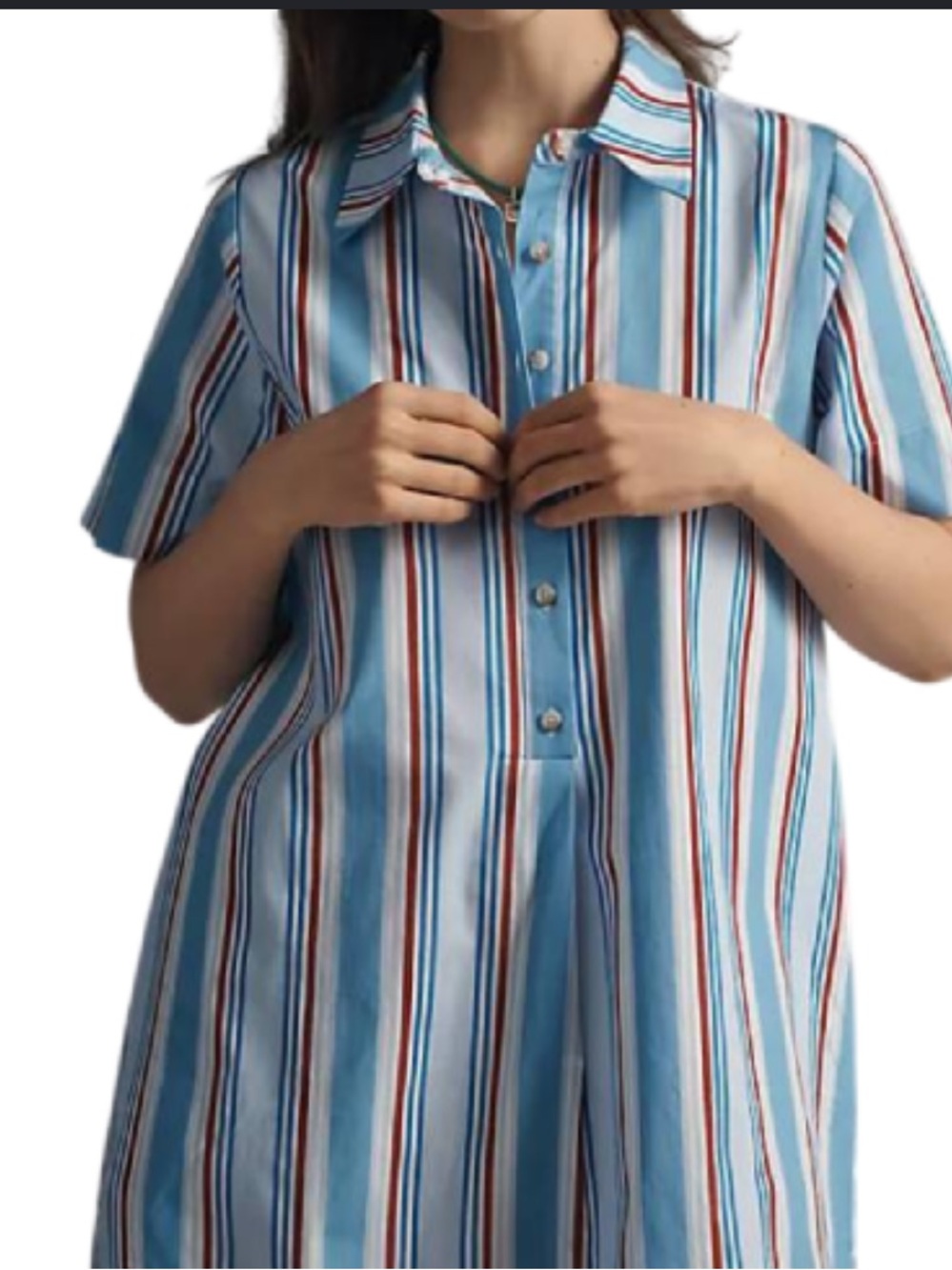 Anthropologie Blue Striped Short-Sleeve Swing Dress